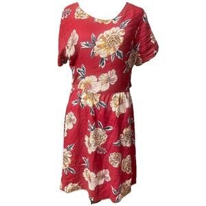 Roxy Hello Cilento Floral Dress L Tomato Red Open Back Tie Cutout Boho Twee Y2K
